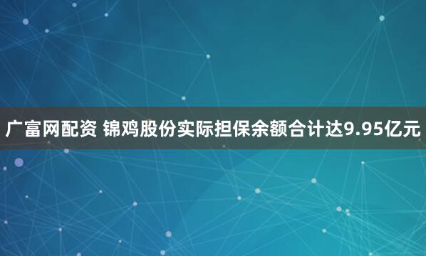 广富网配资 锦鸡股份实际担保余额合计达9.95亿元