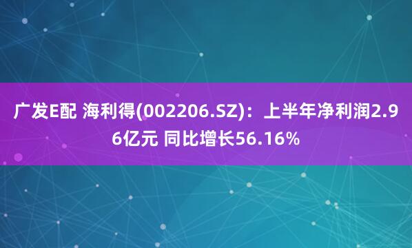 广发E配 海利得(002206.SZ):上半年净利润2.96亿元 同比增长56.16%